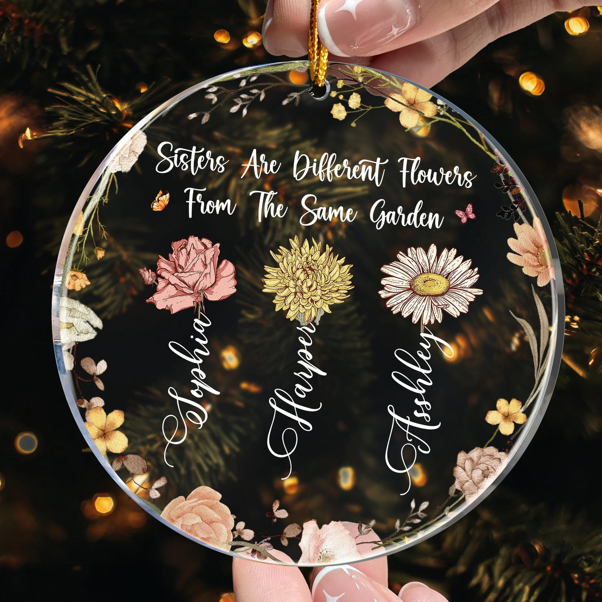 Different Flowers From The Same Garden - Personalized Acrylic Ornament - Gift For Sisters, Sibling - NA94 - Image 3
