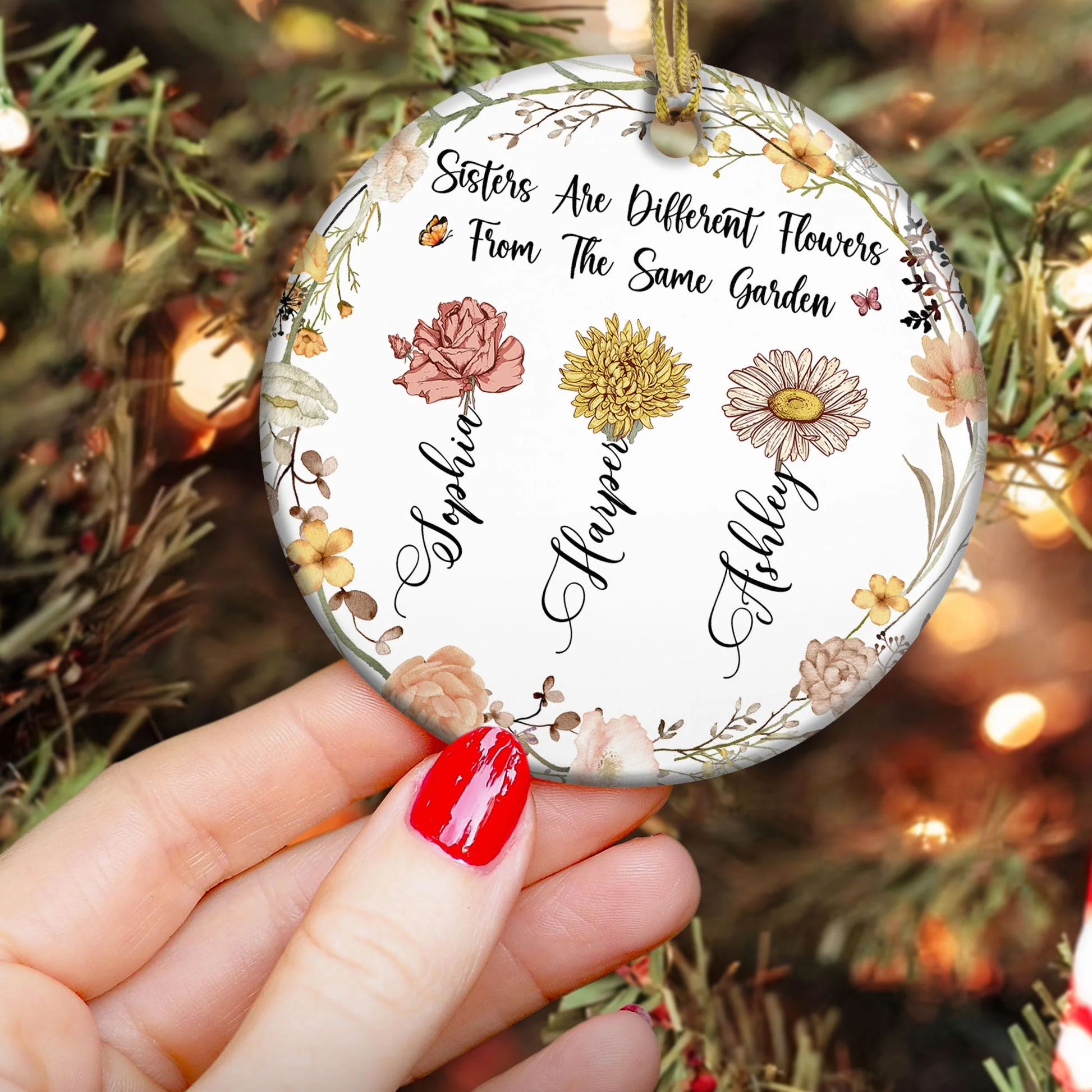 Different Flowers From The Same Garden - Personalized Ceramic Ornament - Gift For Sisters, Sibling - NA94 - Image 2