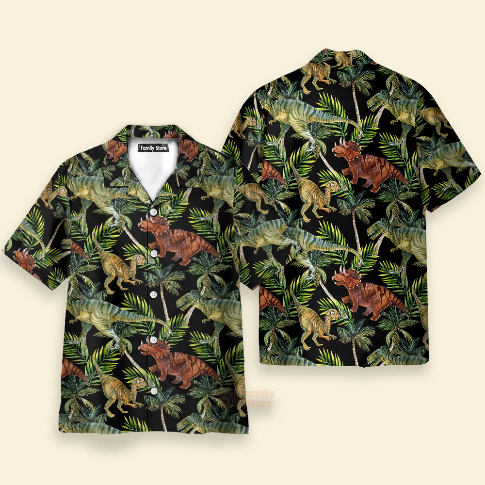 Dinosaur Tropical Pattern Hawaiian Shirt - Image 2