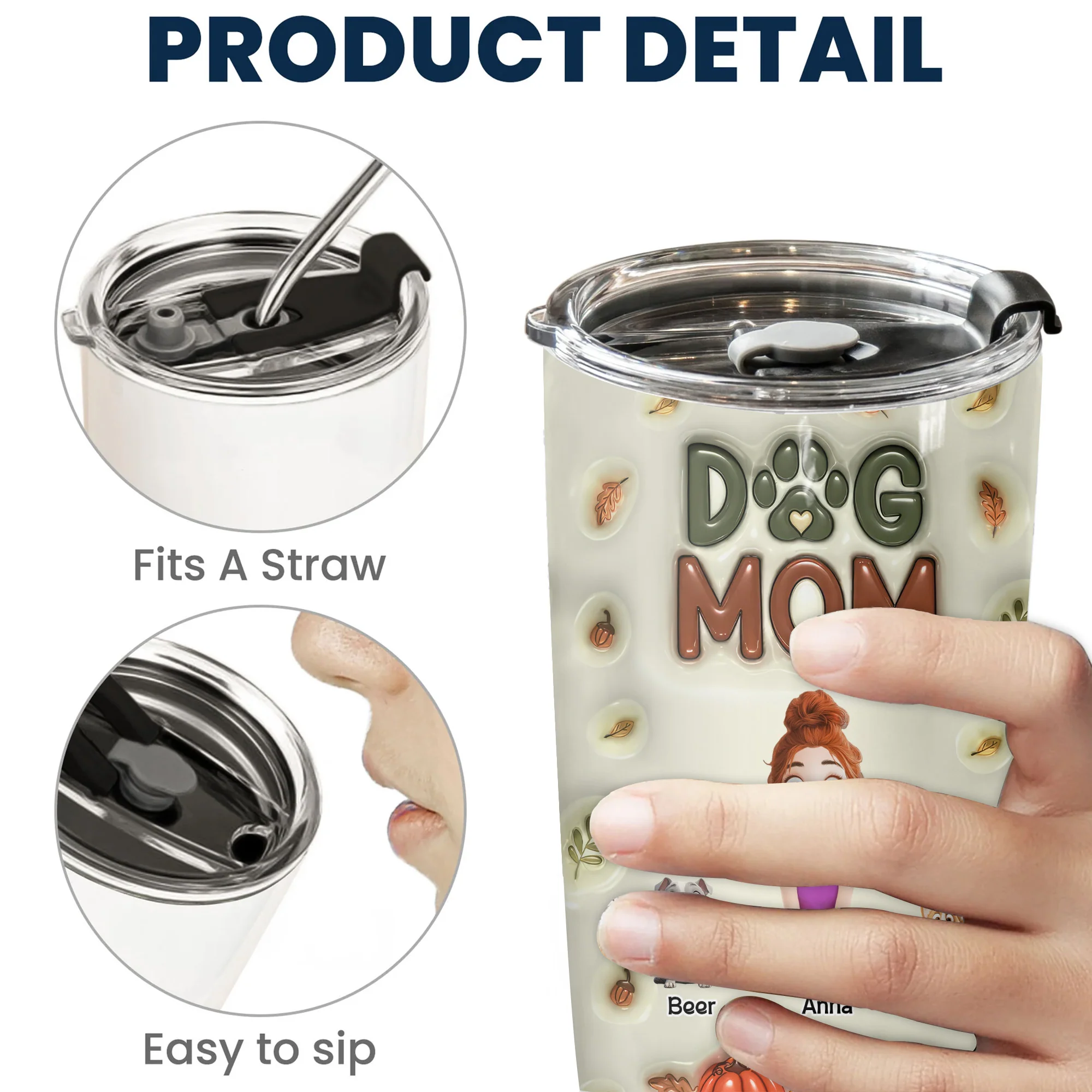 Dog Mom Autumn Version Pumpkin Pattern 3D Inflated Effect Cartoon Dog - Personalized Tumbler Cup - Gift for Pet Owners, Pet Lovers, Dog Mom | CLP15 NH96 - Image 5