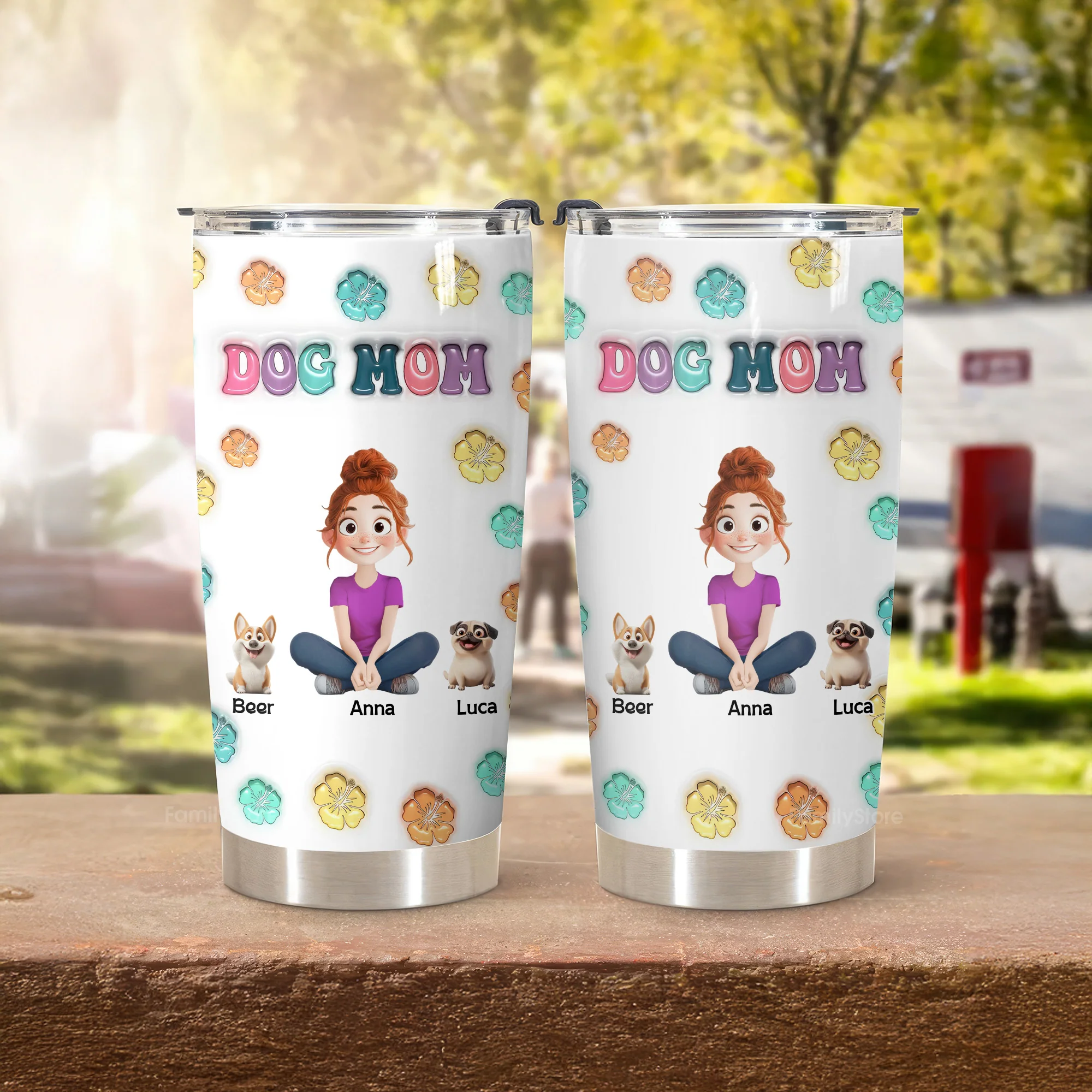 Dog Mom Floral 3D Inflated Effect Cartoon Dog - Personalized Tumbler Cup - Gift for Pet Owners, Pet Lovers, Dog Mom | CLP15 NH96 - Image 3