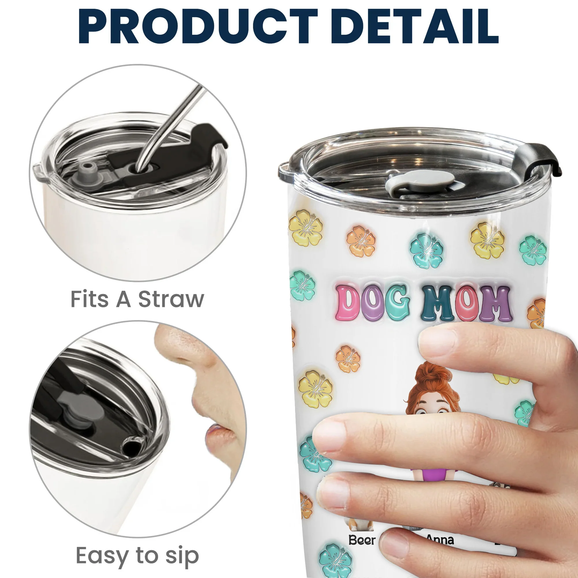 Dog Mom Floral 3D Inflated Effect Cartoon Dog - Personalized Tumbler Cup - Gift for Pet Owners, Pet Lovers, Dog Mom | CLP15 NH96 - Image 5