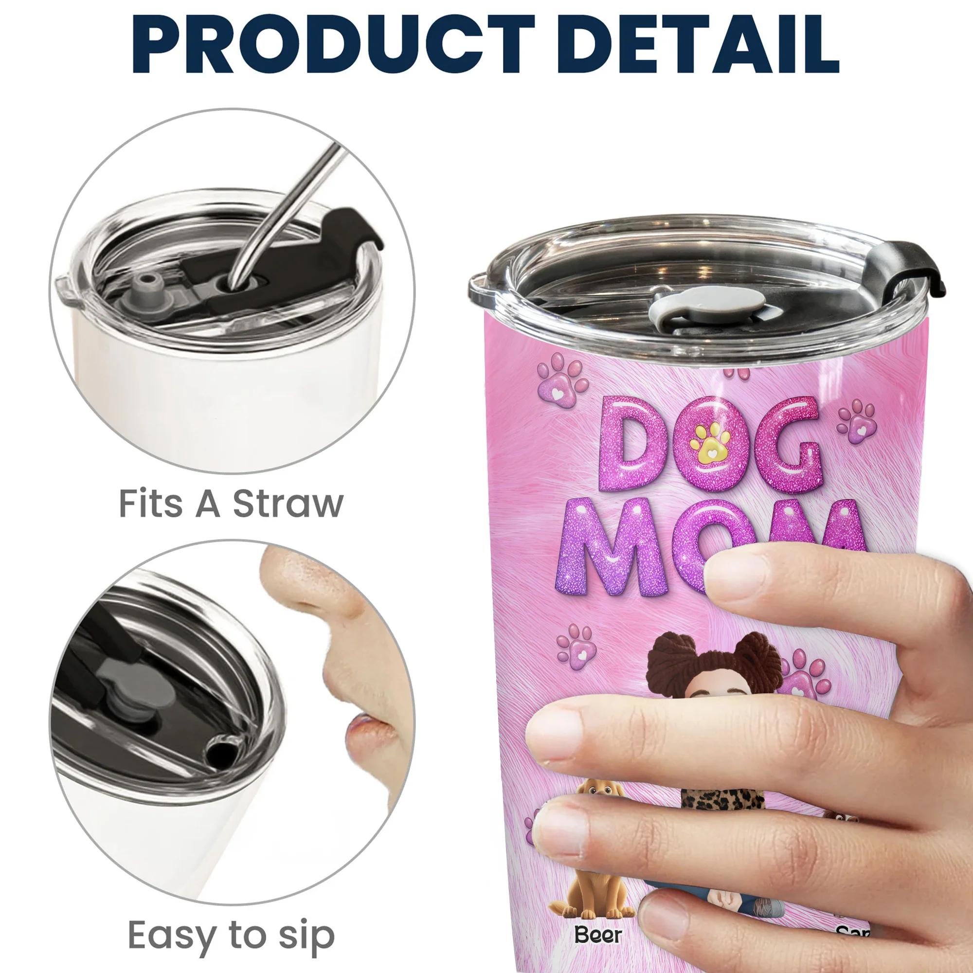 Dog Mom Fur Pattern 3D Inflated Effect Cartoon Dog - Personalized Tumbler Cup - Gift for Pet Owners, Pet Lovers, Dog Mom | CLP15 NH96 - Image 5