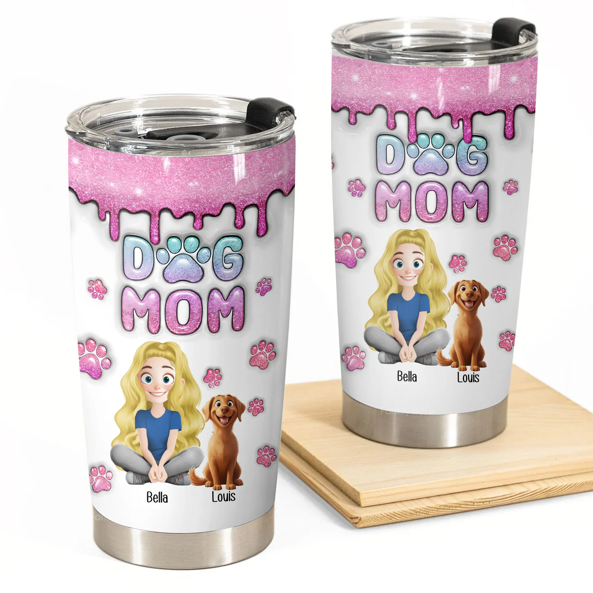 Dog Mom Glitter 3D Inflated Effect Cartoon Dog - Personalized Tumbler Cup - Gift for Pet Owners, Pet Lovers, Dog Mom | CLP15 NH96