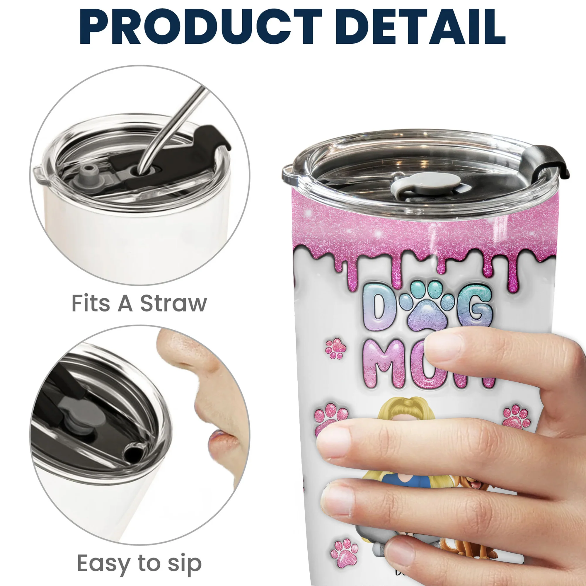 Dog Mom Glitter 3D Inflated Effect Cartoon Dog - Personalized Tumbler Cup - Gift for Pet Owners, Pet Lovers, Dog Mom | CLP15 NH96 - Image 5