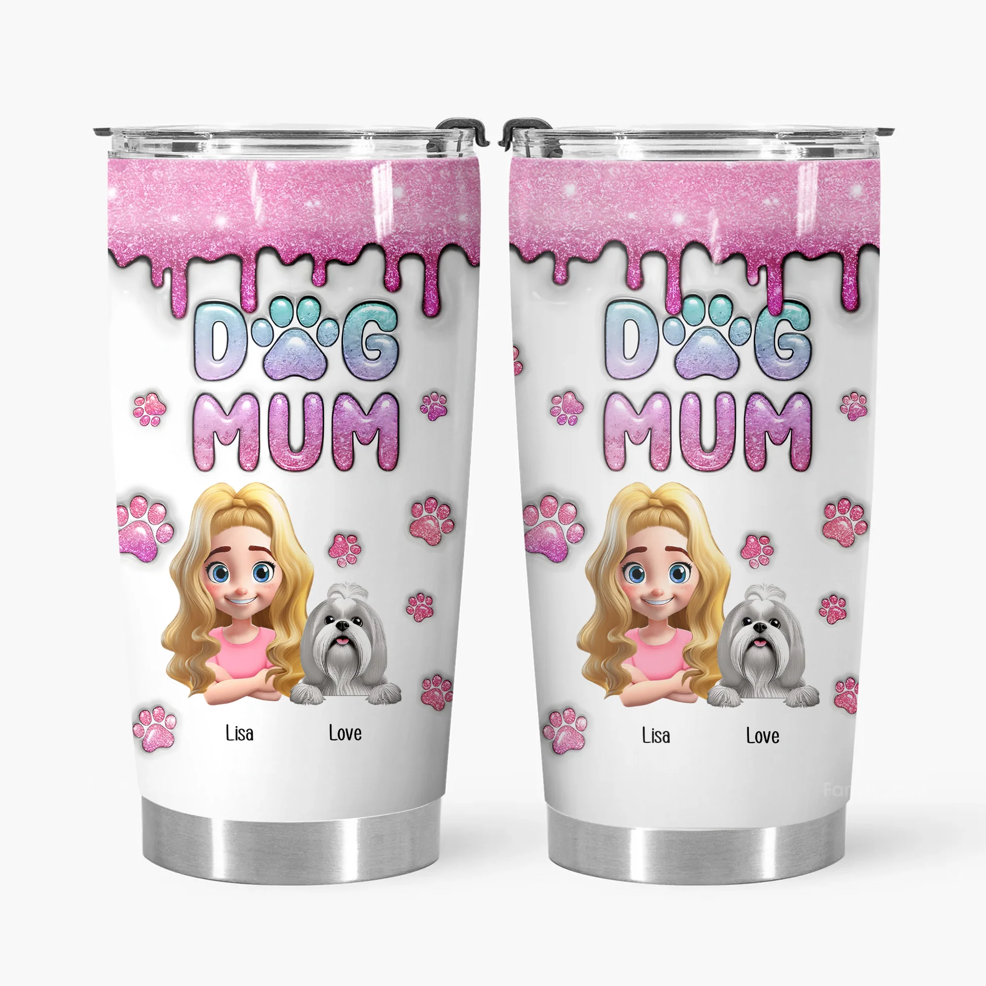 Dog Mom Glitter 3D Inflated Effect Cartoon Dog - Personalized Tumbler Cup - Gift for Pet Owners, Pet Lovers, Dog Mom | CLP16 NH96 - Image 3