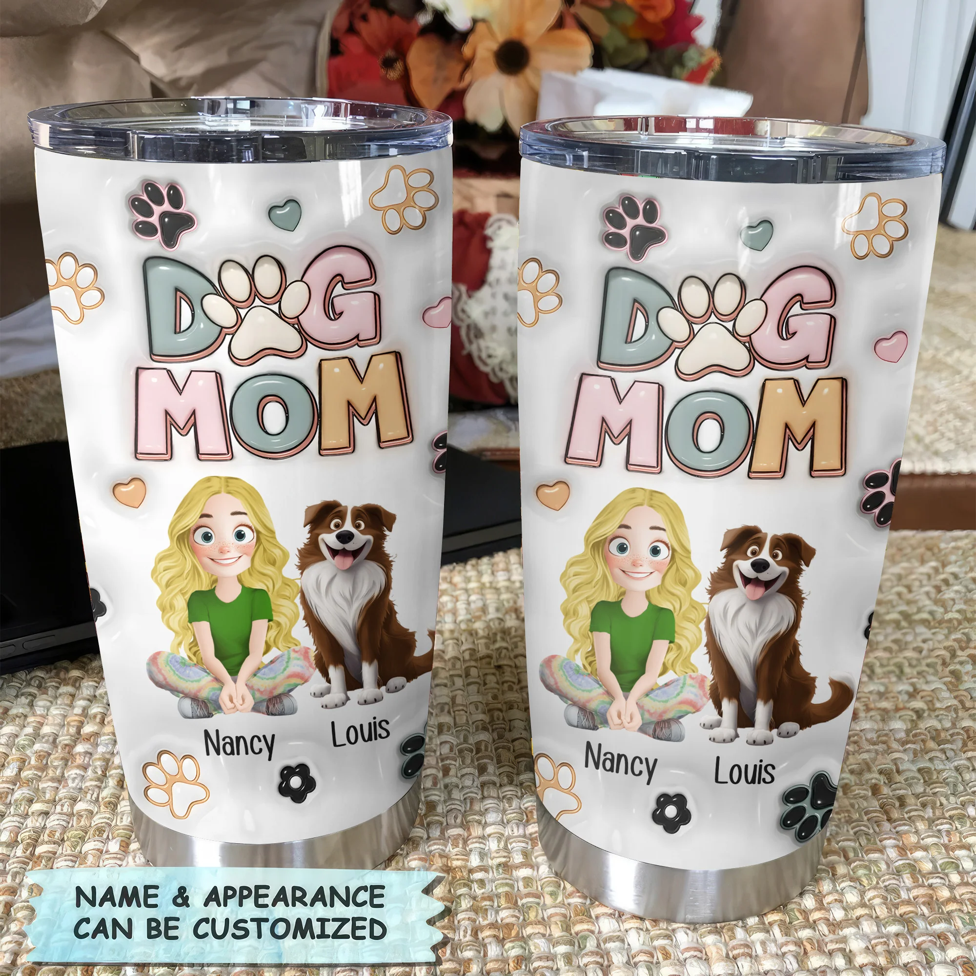 Dog Mom Lovely Flower 3D Inflated Effect Cartoon Dog - Personalized Tumbler Cup - Gift for Pet Owners, Pet Lovers, Dog Mom | CLP15 NH96 - Image 2
