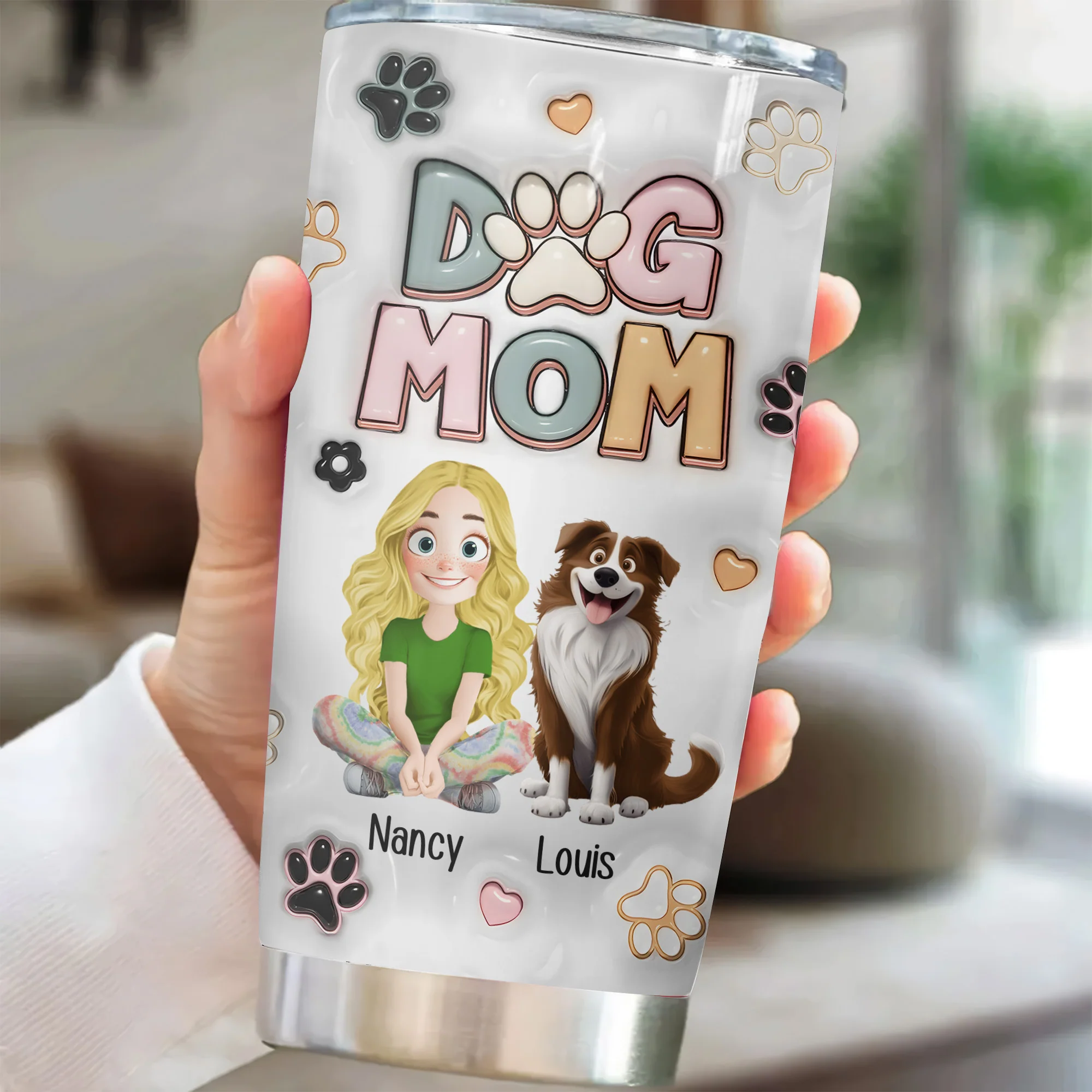 Dog Mom Lovely Flower 3D Inflated Effect Cartoon Dog - Personalized Tumbler Cup - Gift for Pet Owners, Pet Lovers, Dog Mom | CLP15 NH96 - Image 3