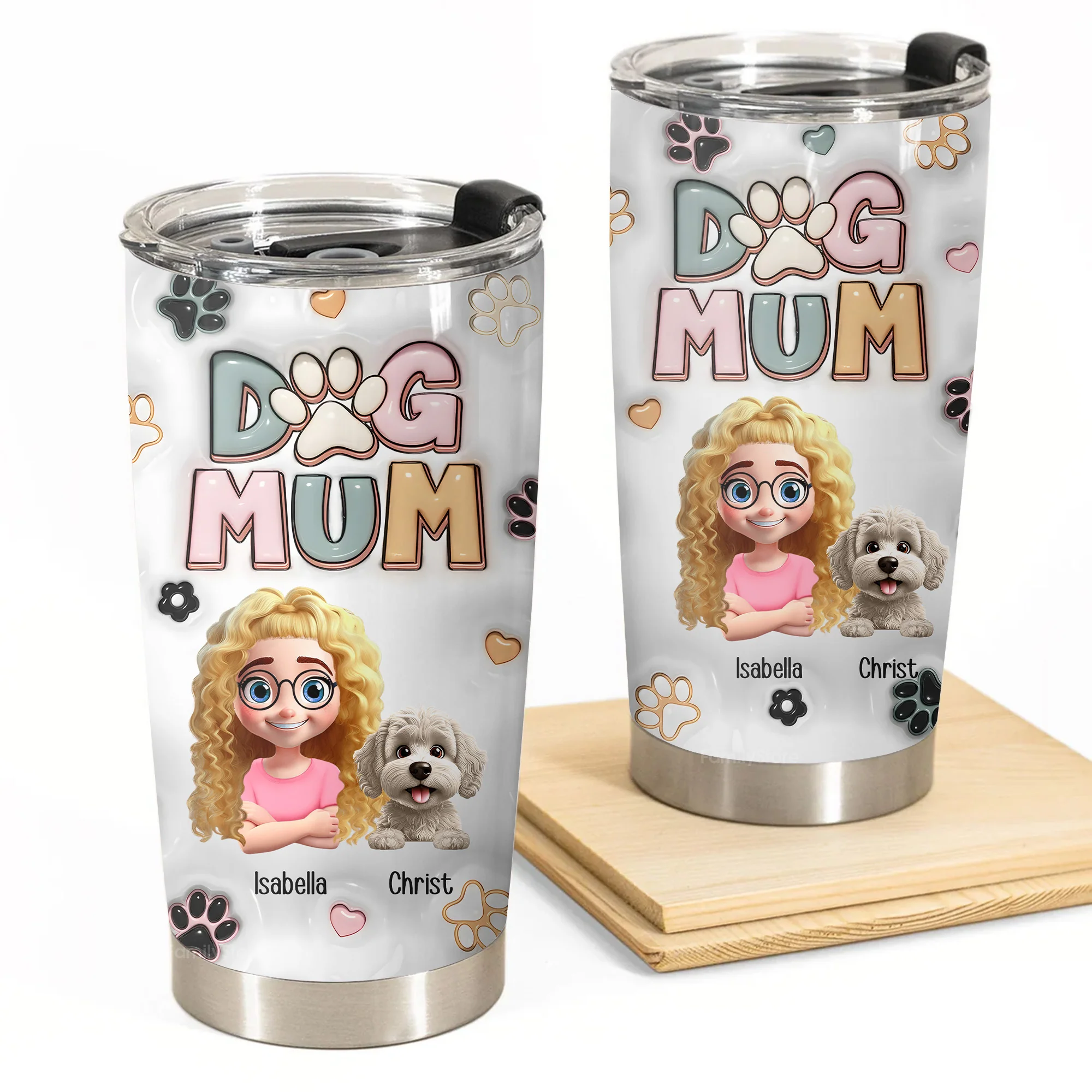 Dog Mom Lovely Flower 3D Inflated Effect Cartoon Dog - Personalized Tumbler Cup - Gift for Pet Owners, Pet Lovers, Dog Mom | CLP16 NH96