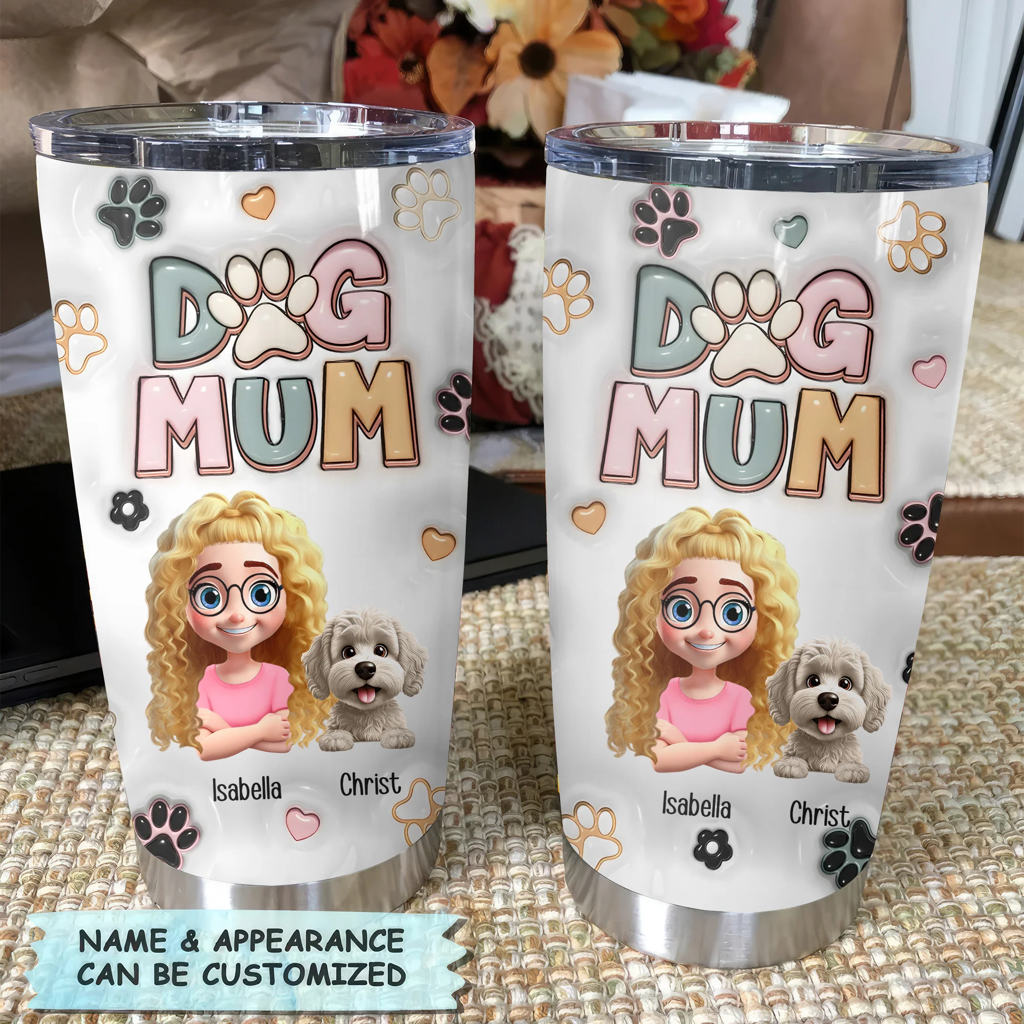 Dog Mom Lovely Flower 3D Inflated Effect Cartoon Dog - Personalized Tumbler Cup - Gift for Pet Owners, Pet Lovers, Dog Mom | CLP16 NH96 - Image 4