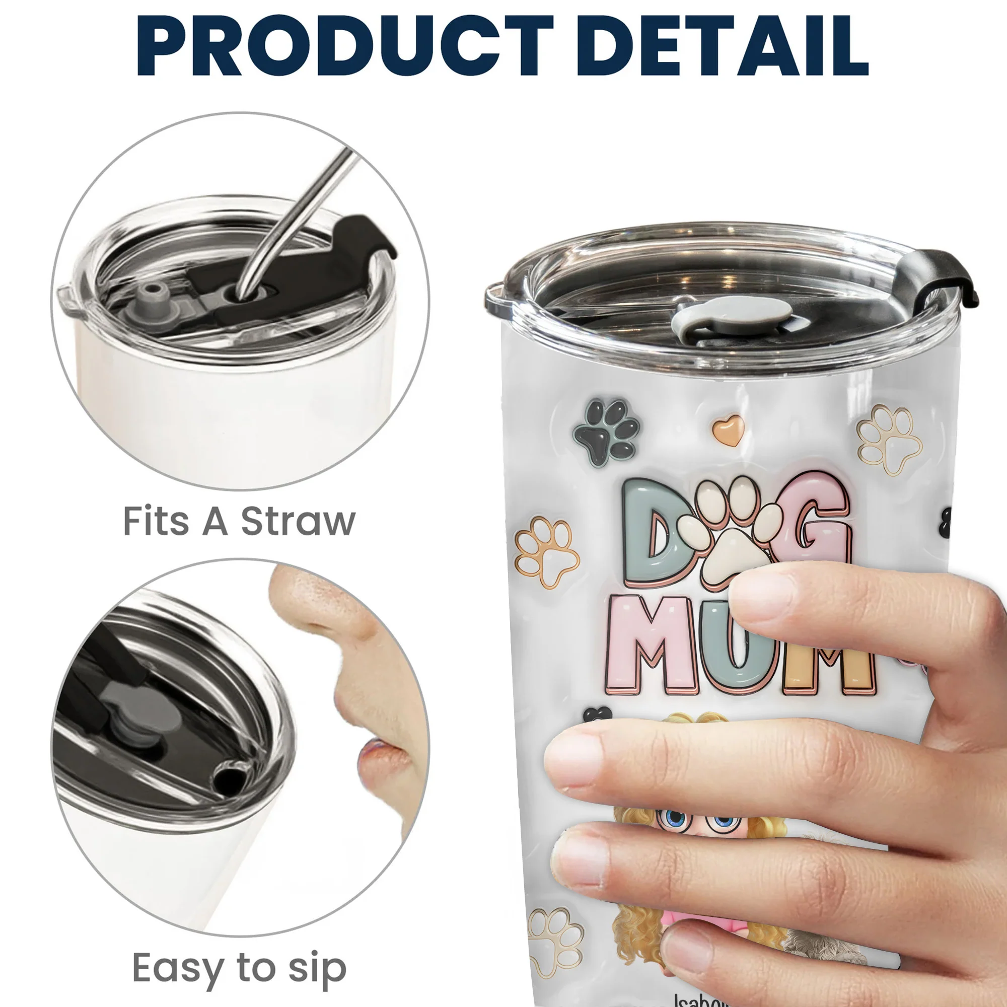 Dog Mom Lovely Flower 3D Inflated Effect Cartoon Dog - Personalized Tumbler Cup - Gift for Pet Owners, Pet Lovers, Dog Mom | CLP16 NH96 - Image 5