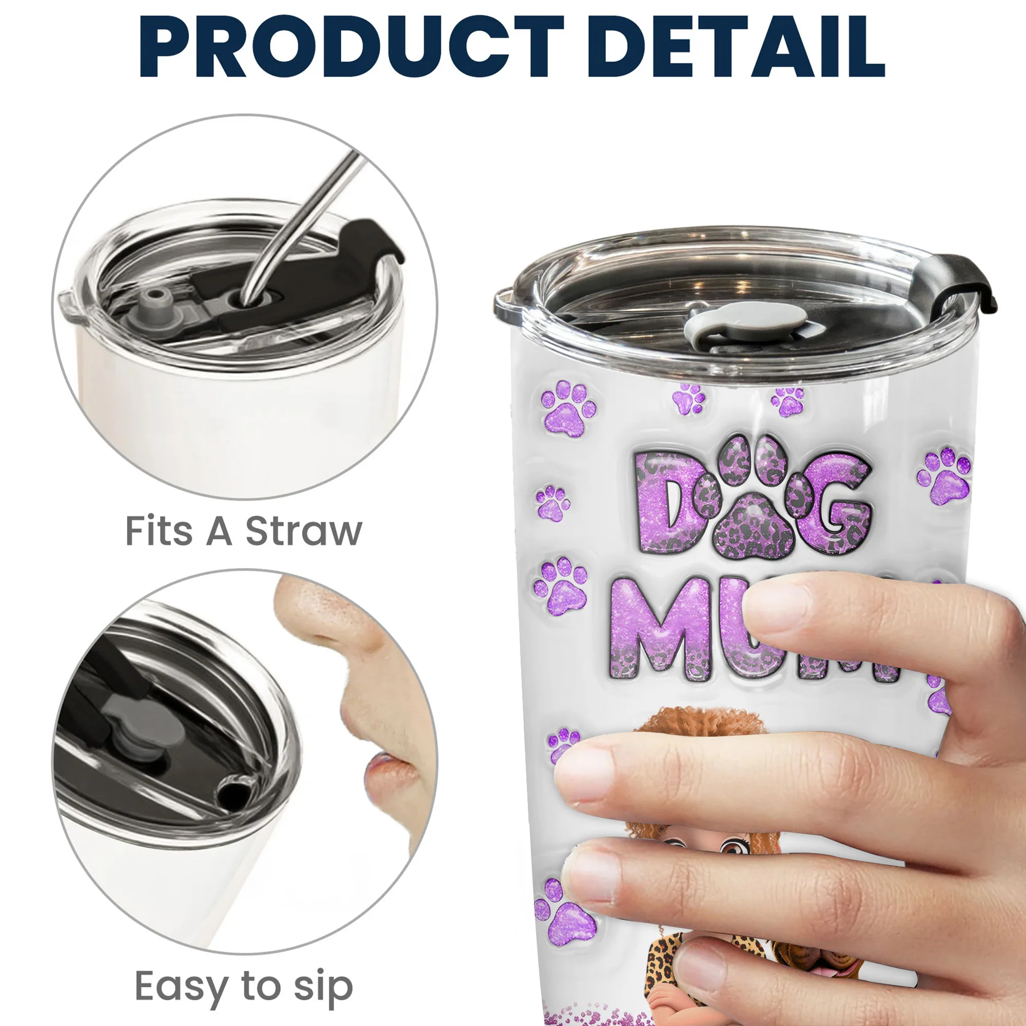 Dog Mom Purple Leopard 3D Inflated Effect Cartoon Dog - Personalized Tumbler Cup - Gift for Pet Owners, Pet Lovers, Dog Mom | CLP16 NH96 - Image 5