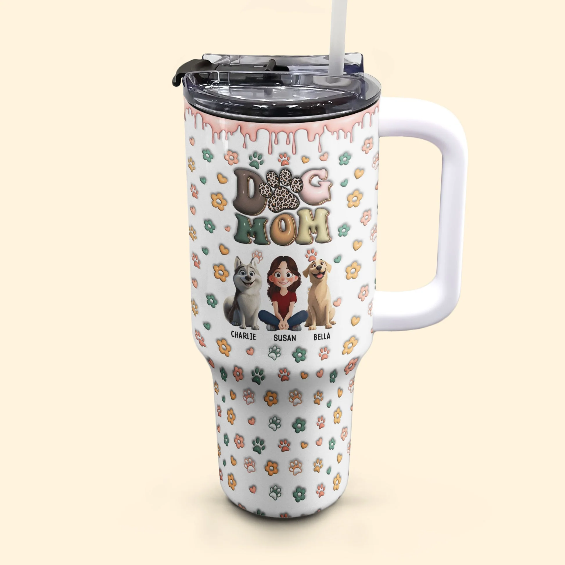 Dogs Make Lives Whole Dog Mom Cartoon Dog 3D Inflated Effect - Personalized 40oz Tumbler With Straw - Gift for Pet Owners, Pet Lovers, Dog Mom | CLP15 NH96 - Image 3