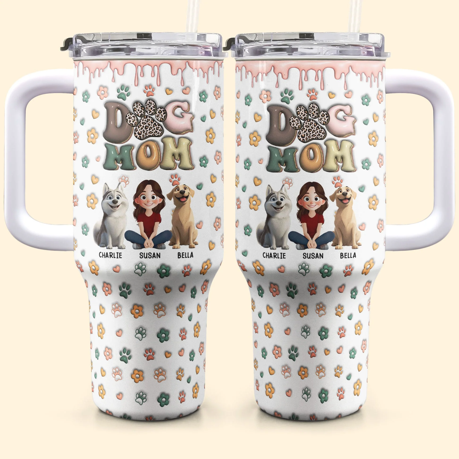 Dogs Make Lives Whole Dog Mom Cartoon Dog 3D Inflated Effect - Personalized 40oz Tumbler With Straw - Gift for Pet Owners, Pet Lovers, Dog Mom | CLP15 NH96 - Image 4