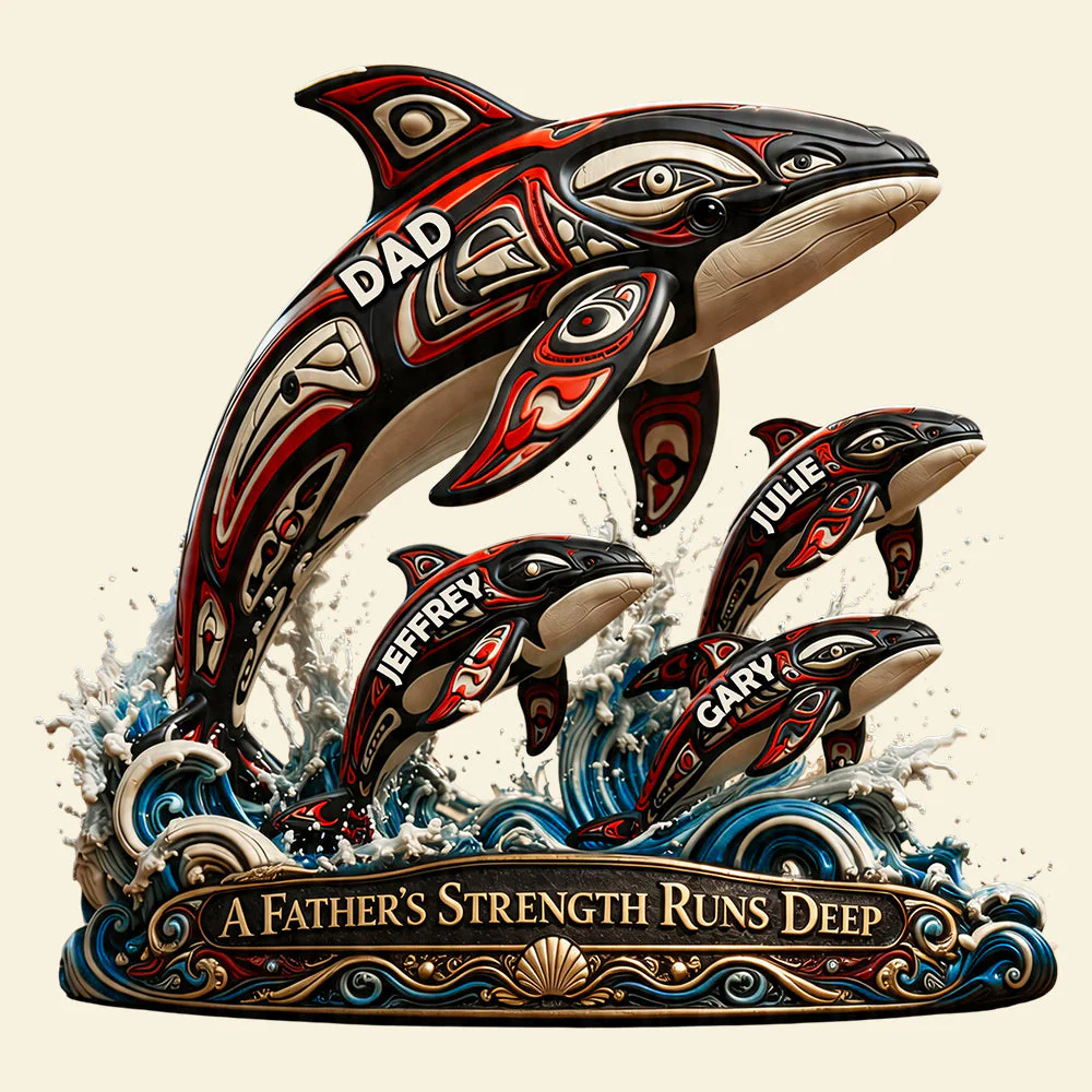 Dolphin Dad Indigenous - Personalized Shape Acrylic Plaque - Gift For Dad, Grandpa - Image 4
