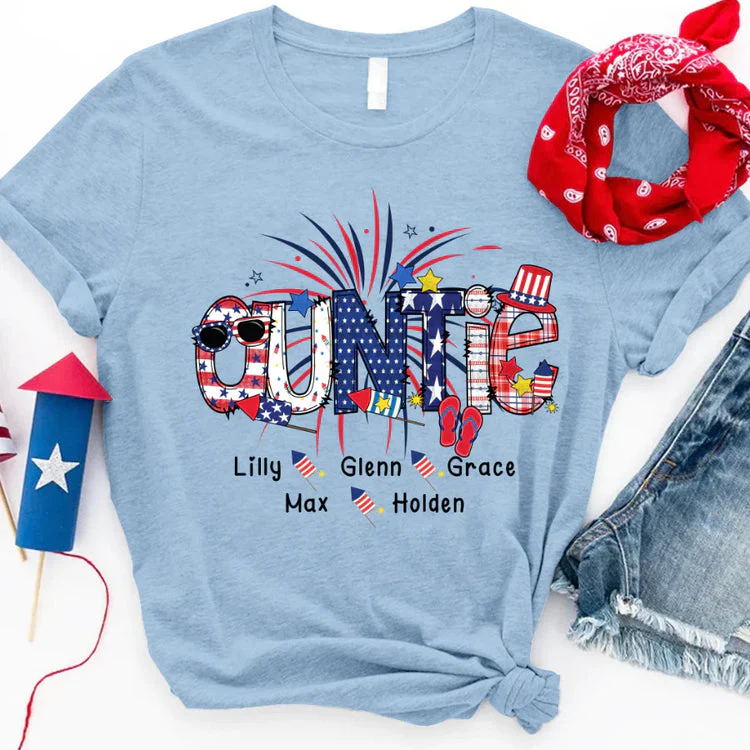 Doodle 4th Of July Auntie And Grandkid - Personalized Shirt - Patriotic Gift For Mom, Grandma - Image 2