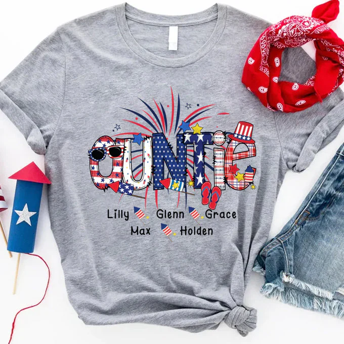 Doodle 4th Of July Auntie And Grandkid - Personalized Shirt - Patriotic Gift For Mom, Grandma - Image 3