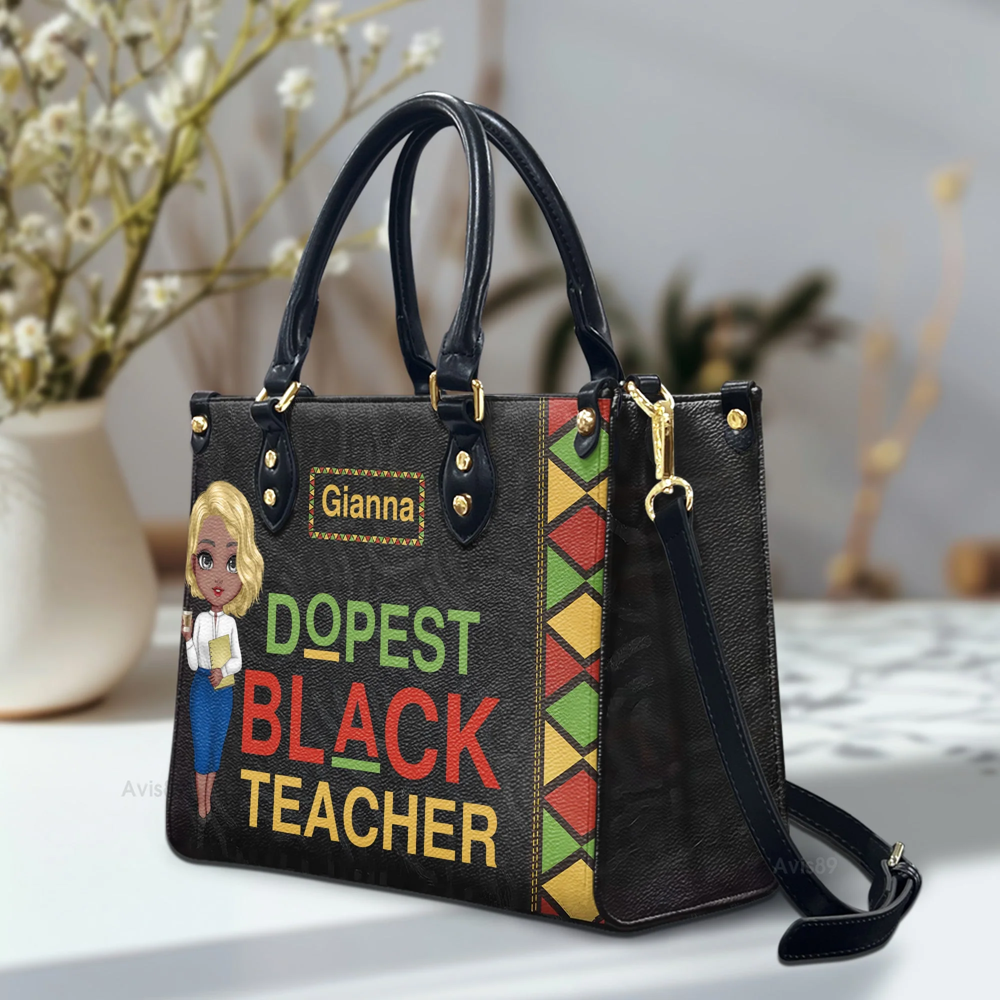 Dopest Black Teacher - Personalized Custom Leather Bag - Appreciation Gift For Teacher | CLTC01 HD95 - Image 2
