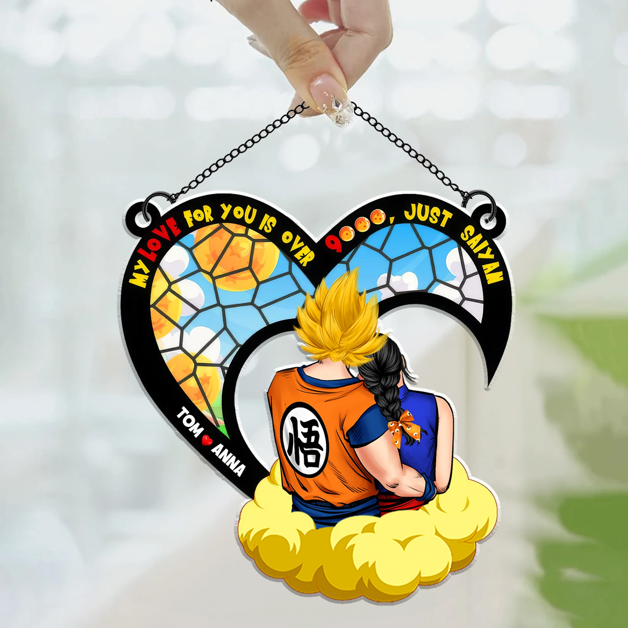DrBa My Love For You Is Over 9000 - Gift For Couple - Window Hanging Suncatcher Ornament - CL18 - Image 3