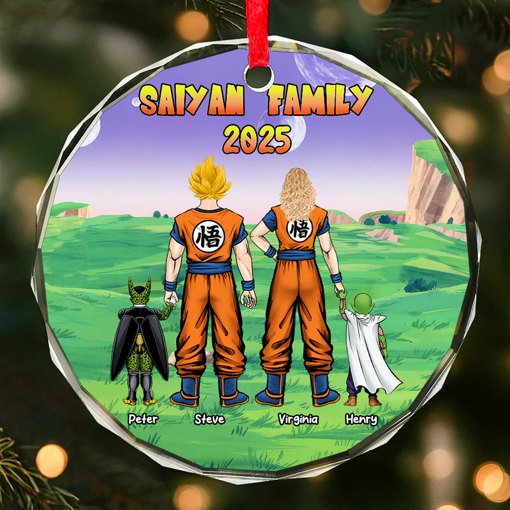 DrBa Saiyan Family 2024 Version 2 - Personalized Glass Ornament - Gift For Family Members - CL03 NA94 - Image 2
