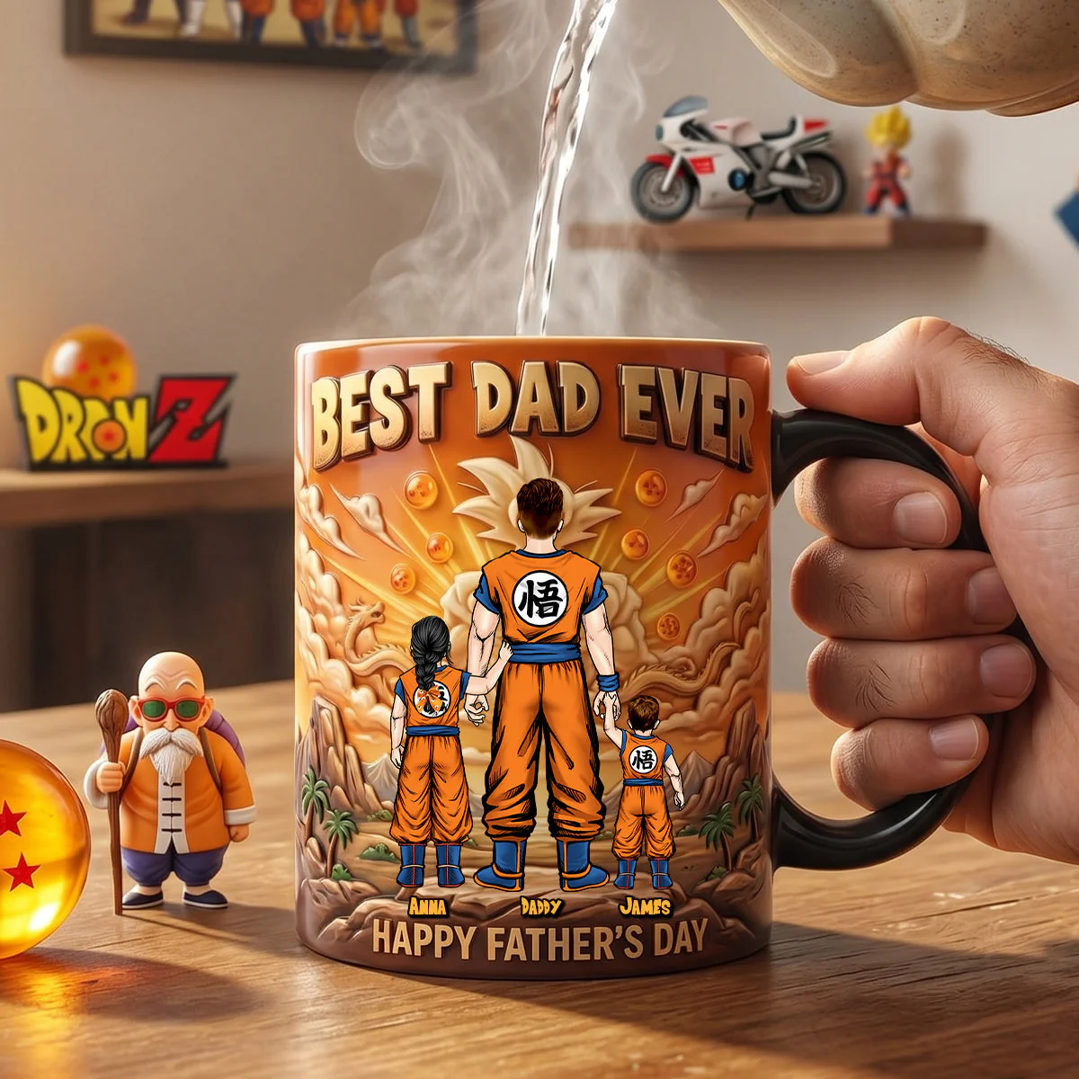 DrBa Best Dragon Ball Dad Ever - Personalized Black Ceramic Mug - Gift For Dad
