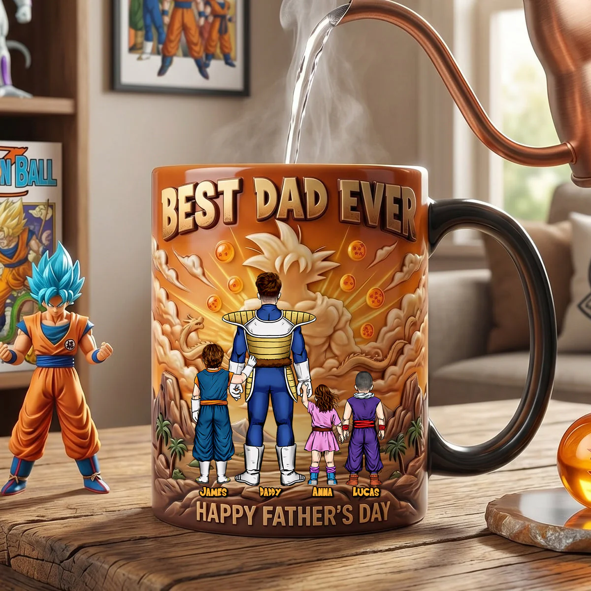 DrBa Best Dragon Ball Dad Ever - Personalized Black Ceramic Mug - Gift For Dad - Image 2