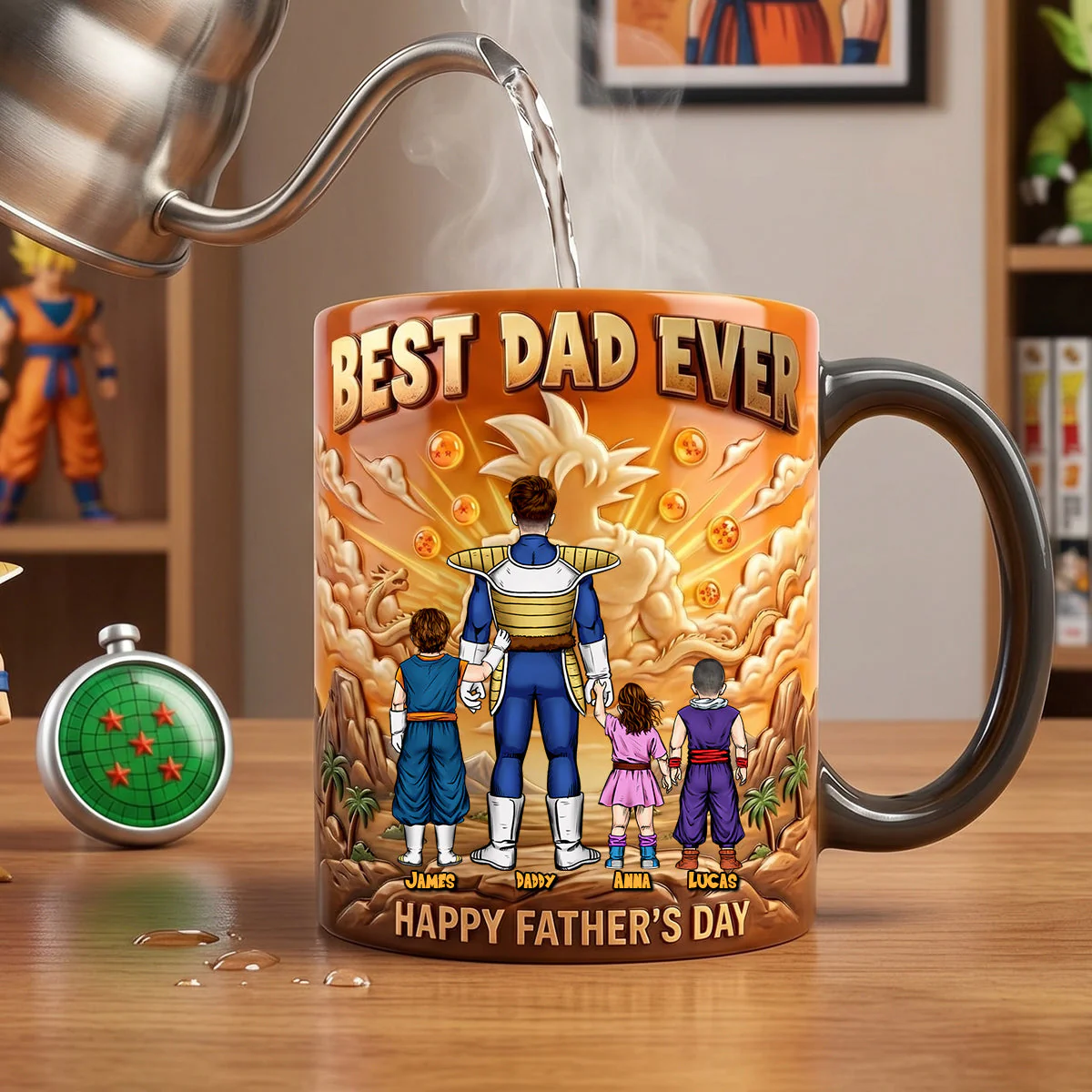 DrBa Best Dragon Ball Dad Ever - Personalized Black Ceramic Mug - Gift For Dad - Image 3
