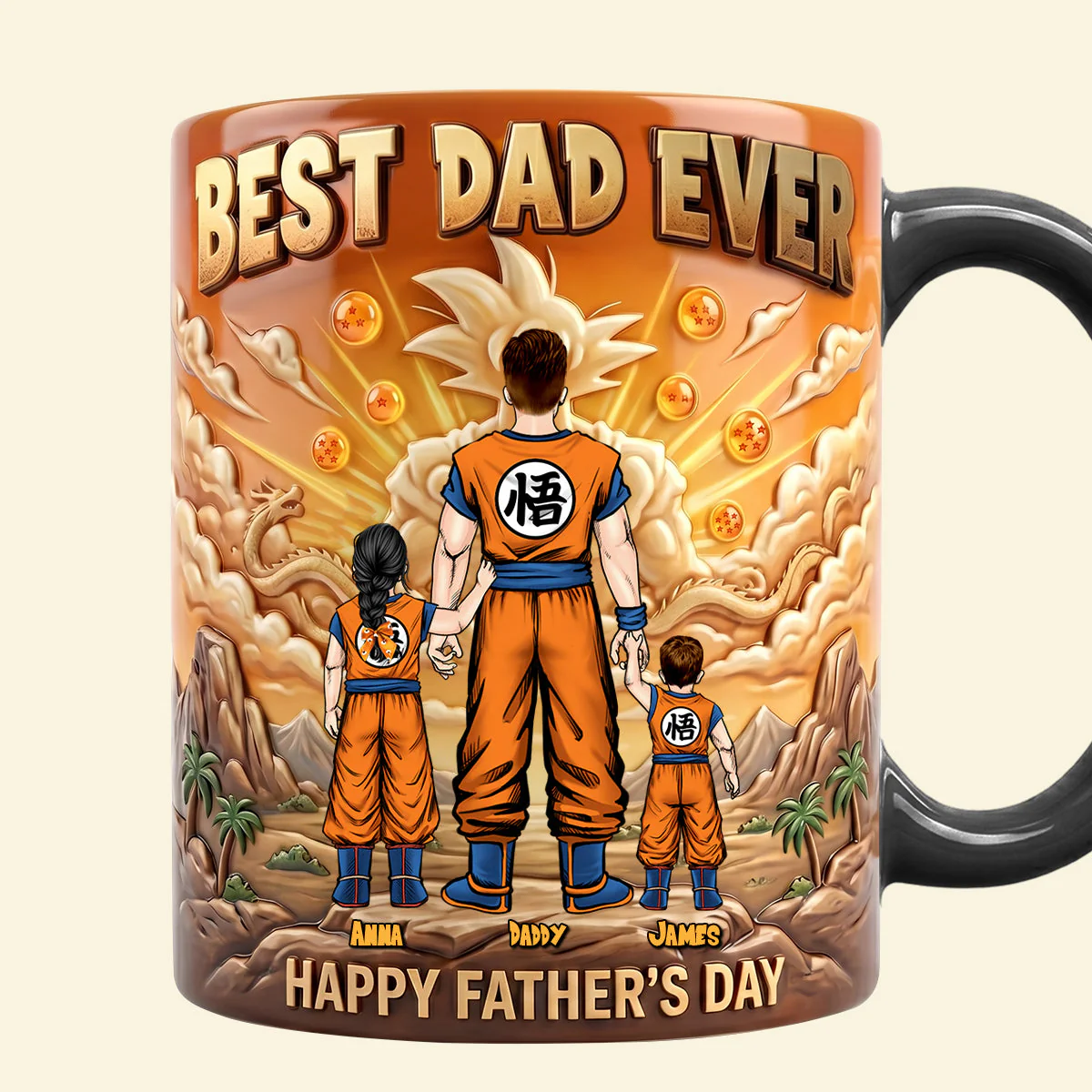 DrBa Best Dragon Ball Dad Ever - Personalized Black Ceramic Mug - Gift For Dad - Image 4