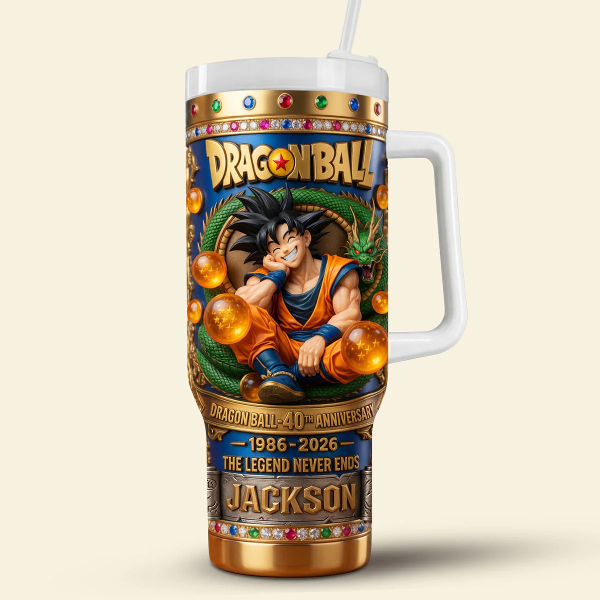 DrBA Celebrate 40 Years Of Legend - Personalized Tumbler With Handle - Gift For Movie Fans NL122 - Image 3