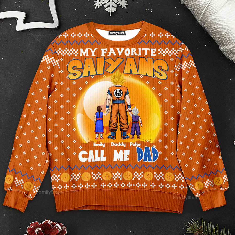 DrBa My Favorite Saiyans Call Me Dad - Personalized Ugly Sweater | CL03 NL122 - Image 3