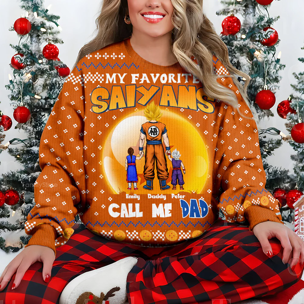 DrBa My Favorite Saiyans Call Me Dad - Personalized Ugly Sweater | CL03 NL122 - Image 4