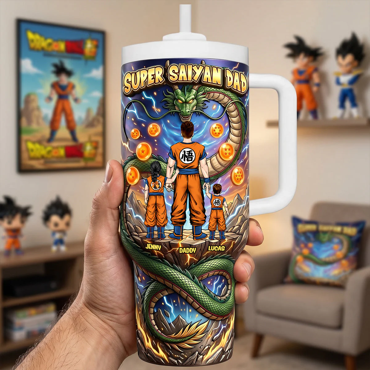 DrBa Super Legendary Dad - Personalized Tumbler With Handle - Gift For Father's Day - Image 4