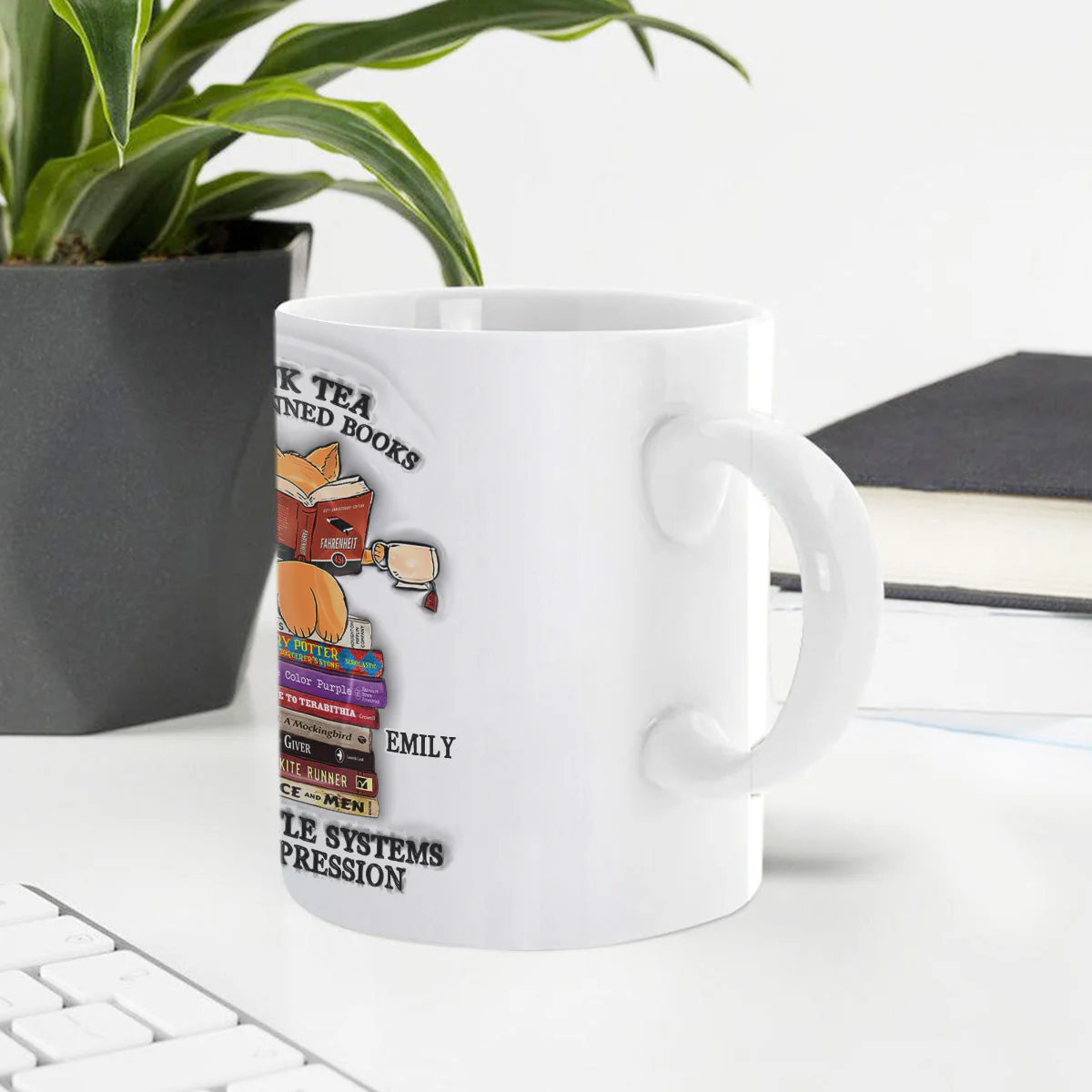 Drink Tea Read Banned Books Dismantle Systems Of Oppression - Personalized Ceramic Coffee Mug. - Image 3