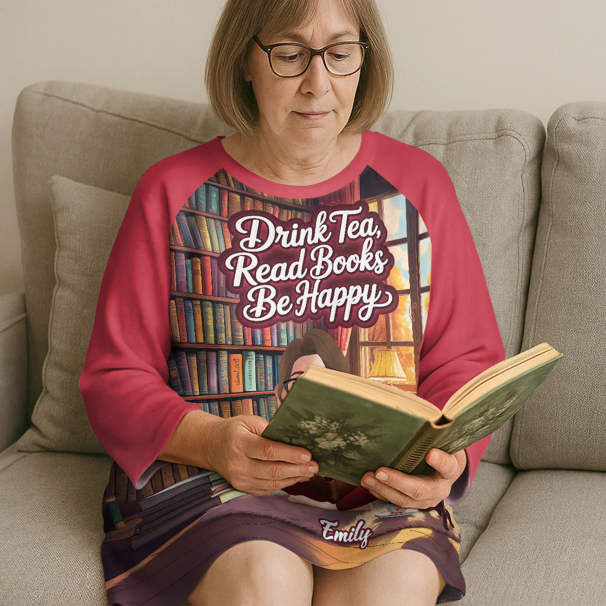 Drink Tea Read Books Be Happy - Personalized Sleep Tee | CLB2 - Image 2