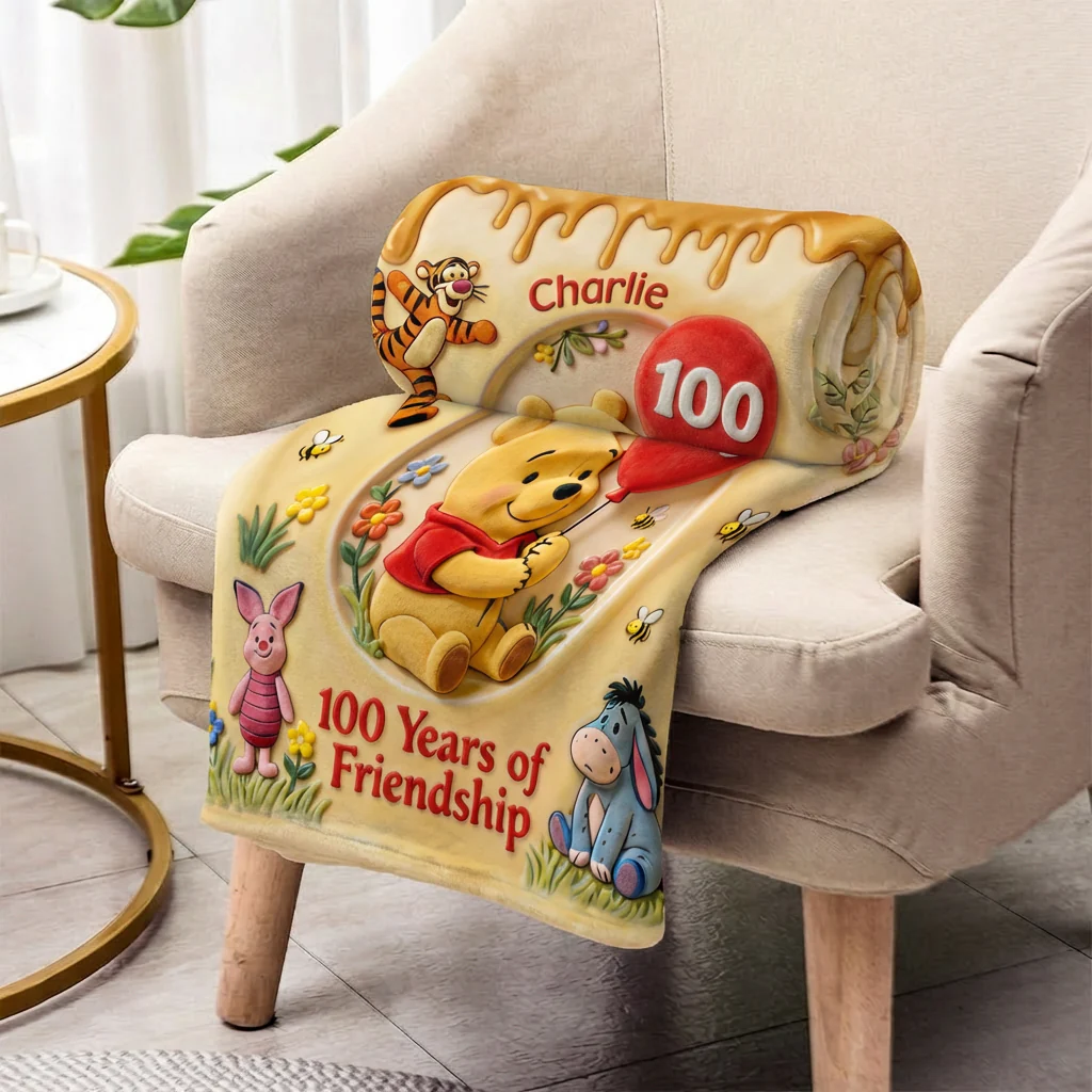 DSNY Honey Bear 100 Years Of Friendship - Personalized Blanket - Anniversary Gift For Movie Fans NL122 - Image 3
