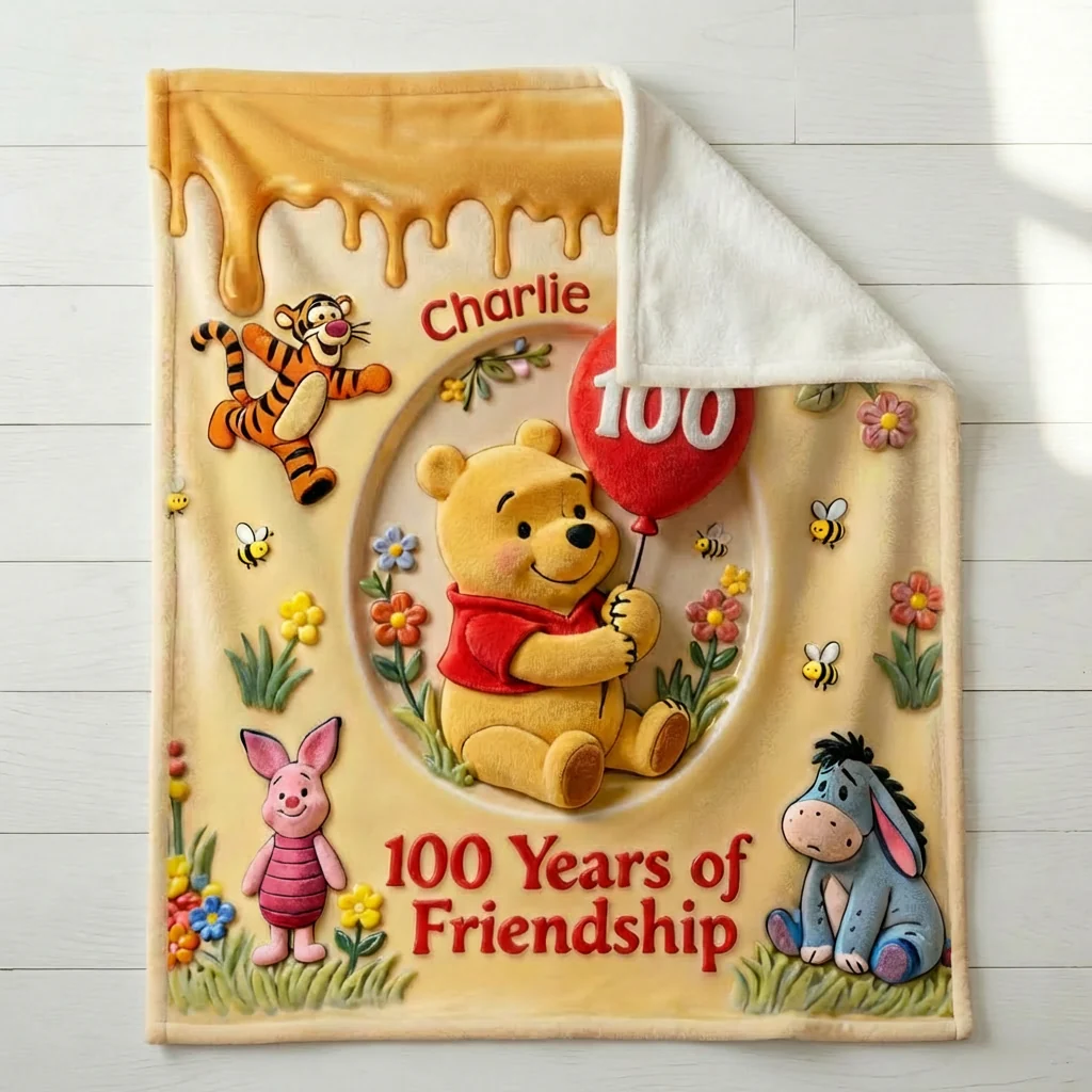DSNY Honey Bear 100 Years Of Friendship - Personalized Blanket - Anniversary Gift For Movie Fans NL122 - Image 4