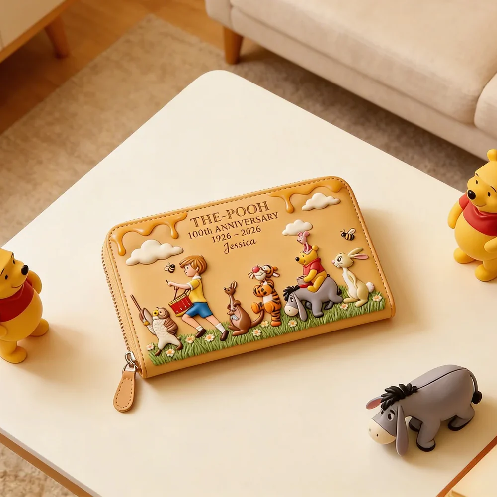 DSNY Honey Bear Celebrate 100 Years Of Friendship - Personalized Leather Long Wallet - Anniversary Gift For Movie Fans NL122 - Image 3