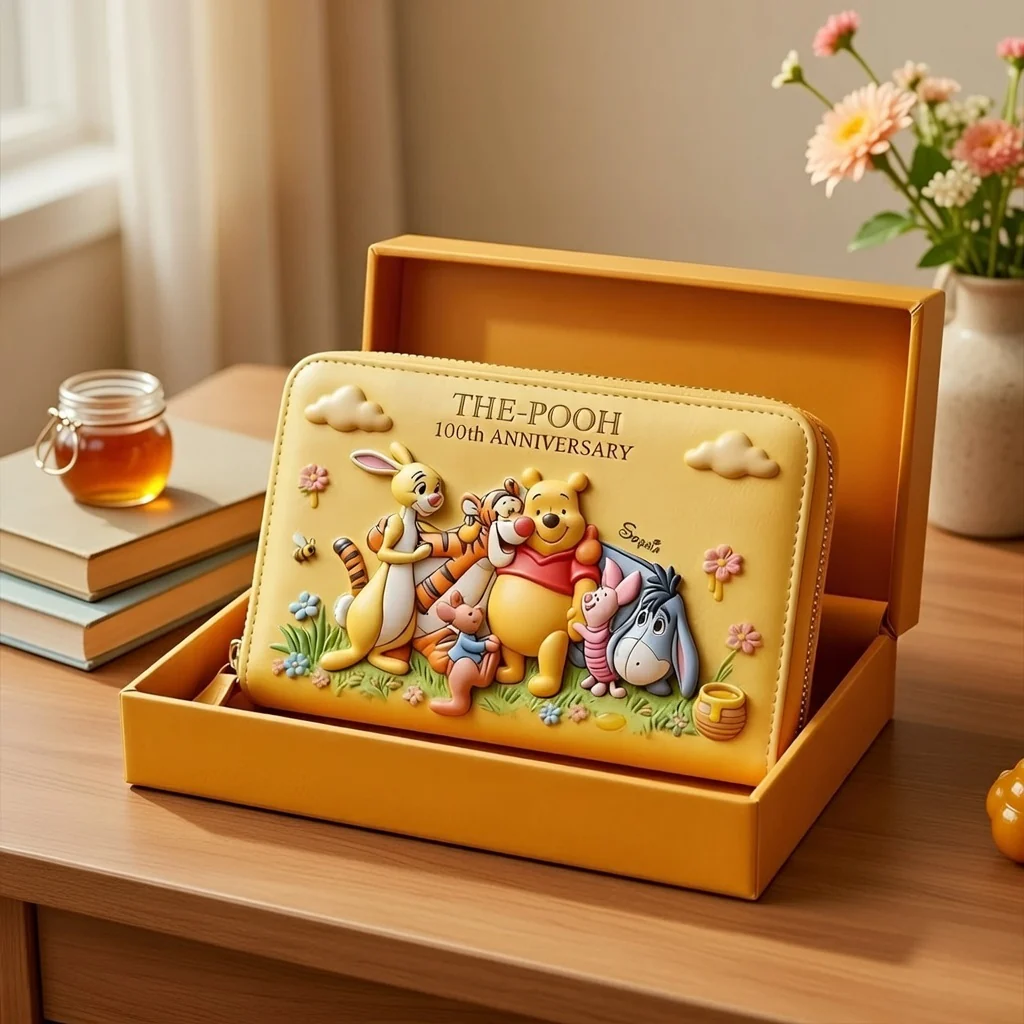 DSNY Honey Bear Celebrate Our 100th Anniversary - Personalized Leather Long Wallet - Gift For Movie Fans HH01