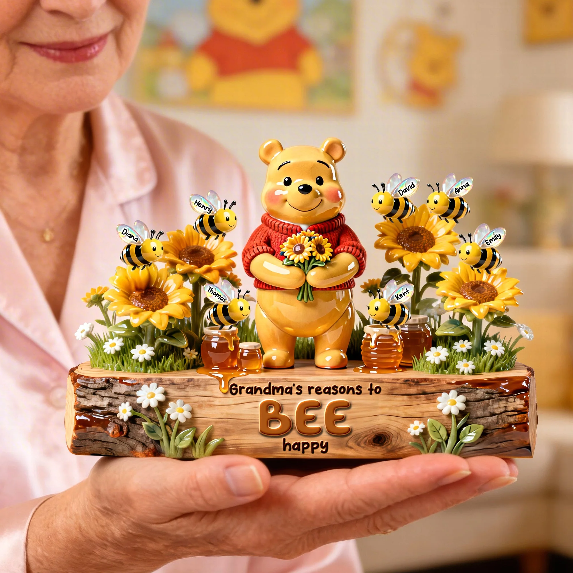DSNY Honey Bear Grandma's Reasons To Bee Happy - Personalized Acrylic Plaque - Gift For Grandma, Kids, Movie Fans HH01