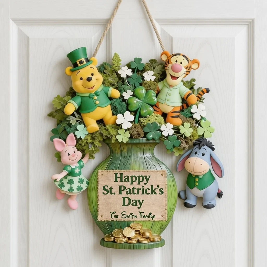 DSNY Honey Bear Happy St. Patrick's Day - Personalized Wood Sign - Gift For Family, Fan Movies HH01