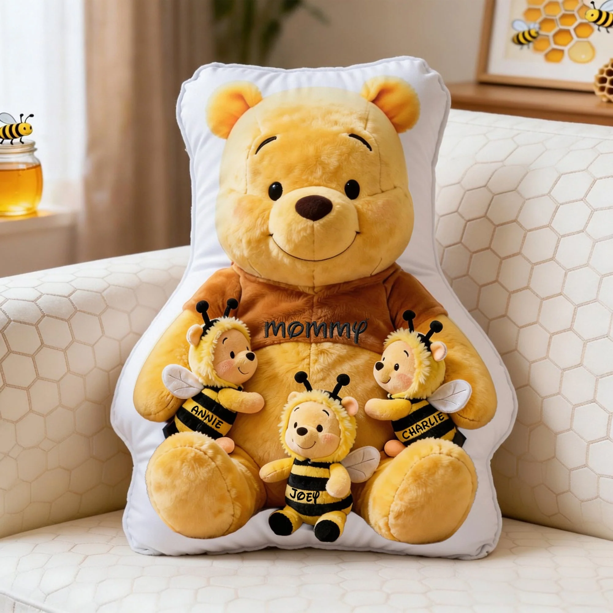 DSNY Honey Bear Mama With Kids Bee - Personalized Custom Shaped Pillow - Gift For Mom NL122 - Image 2