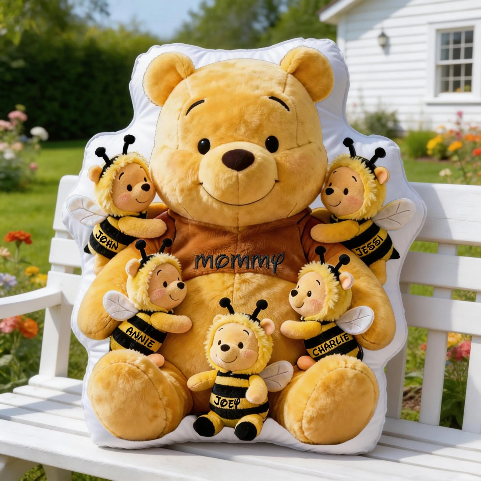 DSNY Honey Bear Mama With Kids Bee - Personalized Custom Shaped Pillow - Gift For Mom NL122 - Image 3