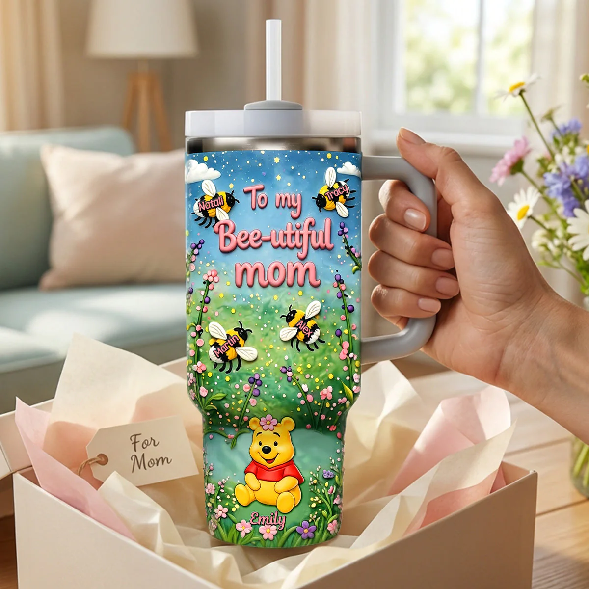 DSNY Honey Bear To My Bee-utiful Mom - Personalized Tumbler Cup With Straw - Gift For Mother, Mothers Day, Movie Fans HH01 - Image 2
