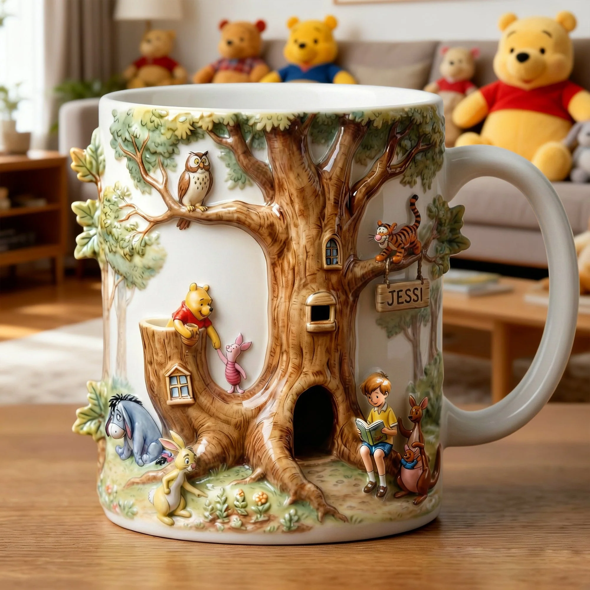 DSNY Honey Bear Tree Letter - Personalized White Edge-To-Edge Mug - Gift For Movie Fans NL122 - Image 2
