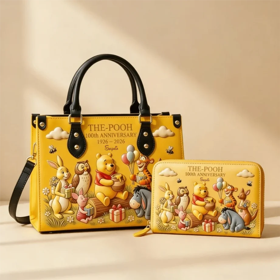 DSNY Honey Bear With Friends 100th Anniversary - Personalized Leather Handbag And Long Wallet - Gift For Fan Movies HH01