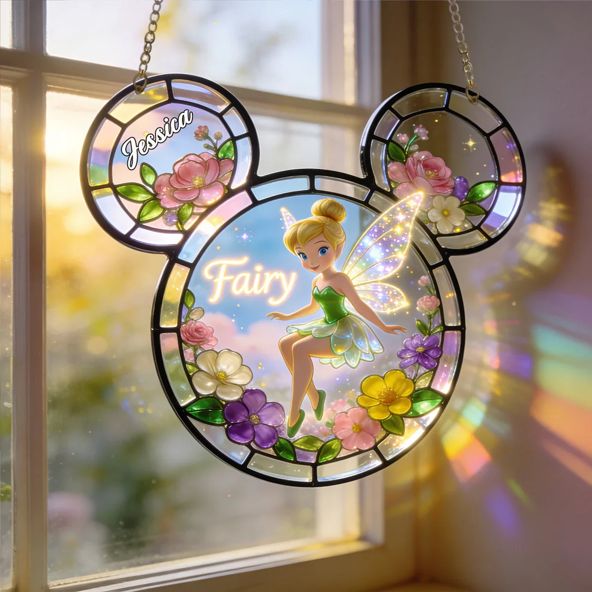 DSNY Just Loves Flying Fairy - Personalized Window Hanging Suncatcher Ornament - Gift For Fan Movies