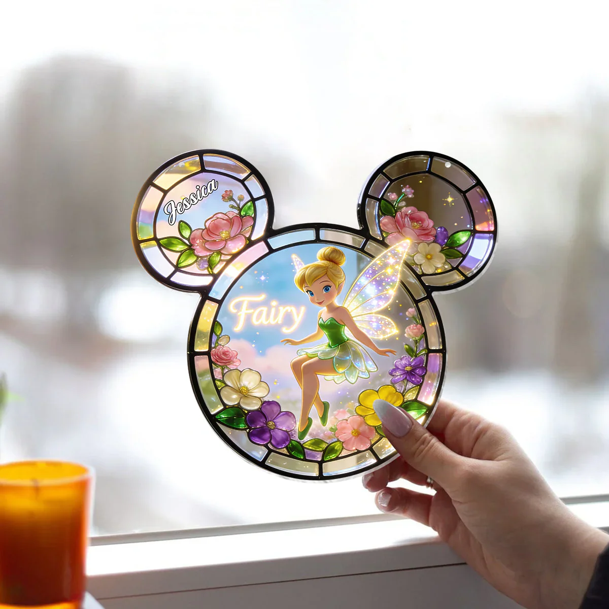 DSNY Just Loves Flying Fairy - Personalized Window Hanging Suncatcher Ornament - Gift For Fan Movies - Image 4