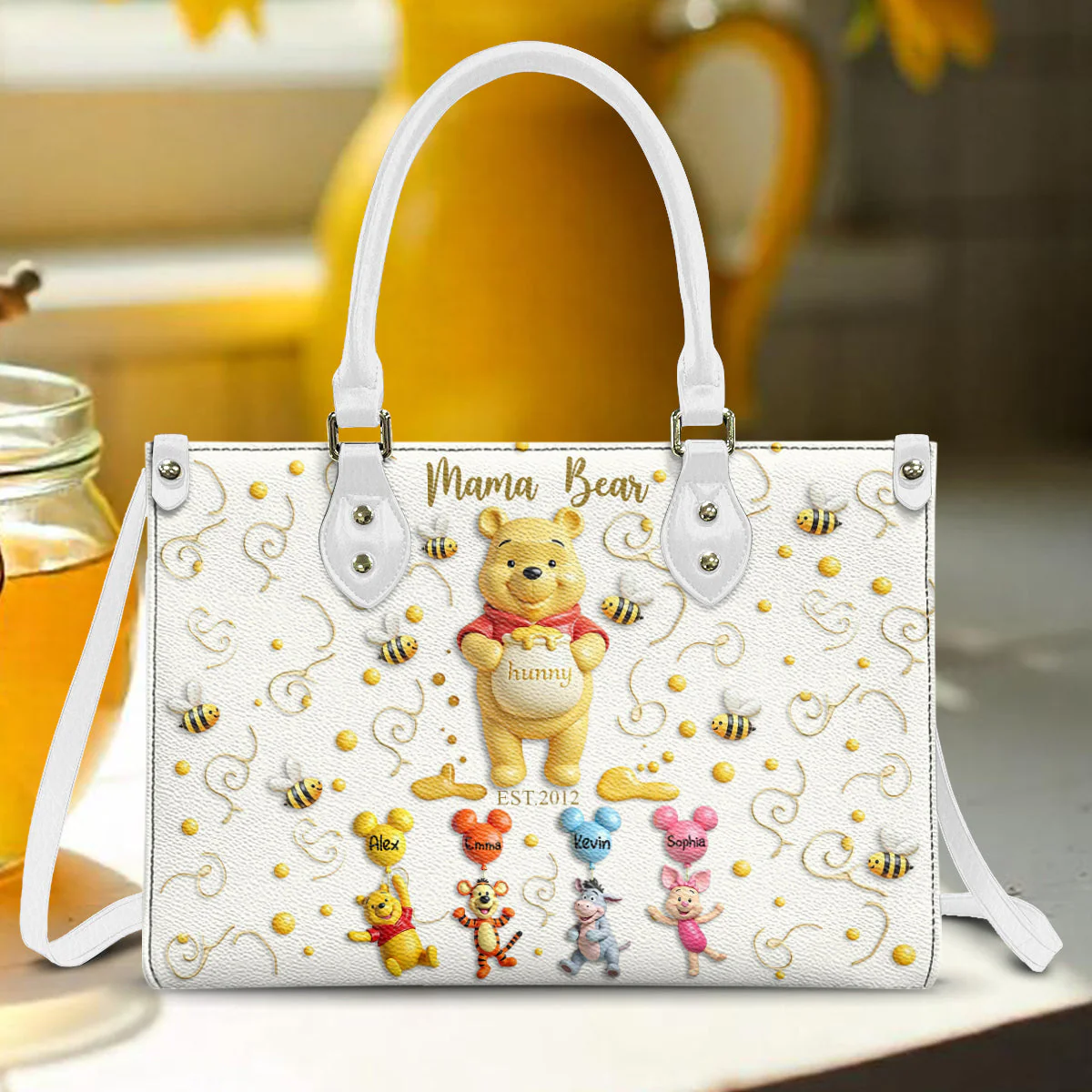 DSNY Mama Honey Bear - Personalized Leather Bag - Gift For Mom, Grandma NL122