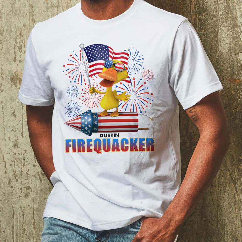 Duck Independence Day Firequacker - Personalized T-shirt - Gift For Patriotic HN02 - Image 3