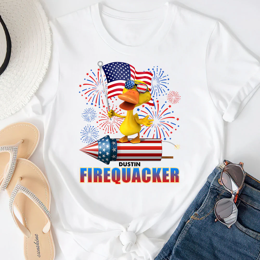 Duck Independence Day Firequacker - Personalized T-shirt - Gift For Patriotic HN02 - Image 5